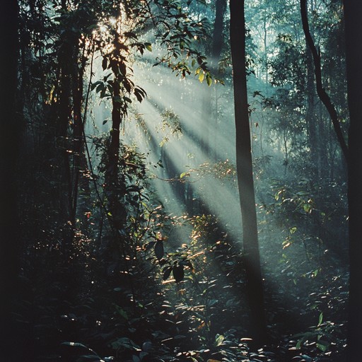 This track features an enveloping calm, conjuring images of dense, lush forests at dawn, where sunlight peeks through ancient trees and the sound of a single flute captures the essence of nature’s serene whisper. The piece progresses with airy, gentle notes that resonate with the awakening wildlife, blending natural ambience with melodic enchantments.