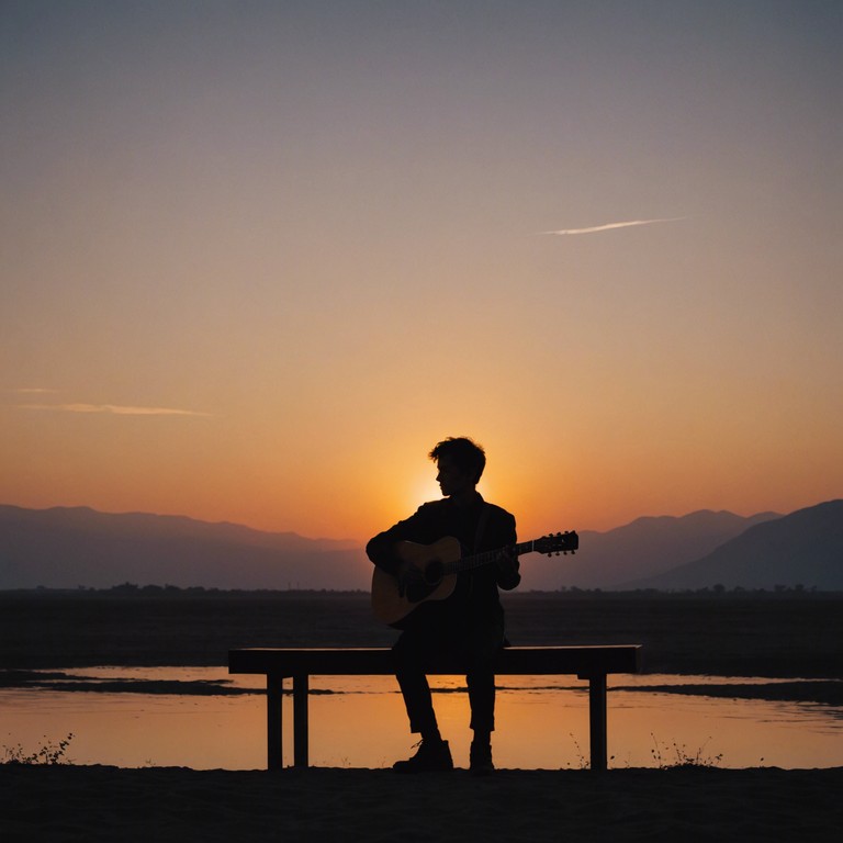 An evocative piece where the acoustic guitar takes center stage, echoing through a tranquil evening setting, encouraging listeners to unwind and reminisce about simpler times. The melody intertwines subtly with the ambiance of a rural landscape at dusk, promoting a deep sense of relaxation and contentedness.