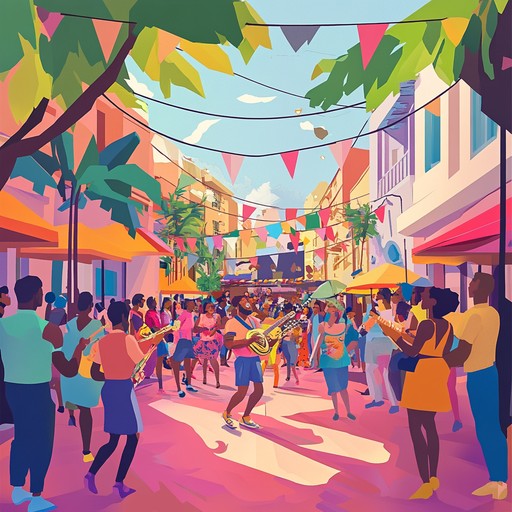 A lively and bright dance track featuring electric guitar melodies and a rhythmic acoustic bass, perfect for capturing the essence of a joyful summer festival