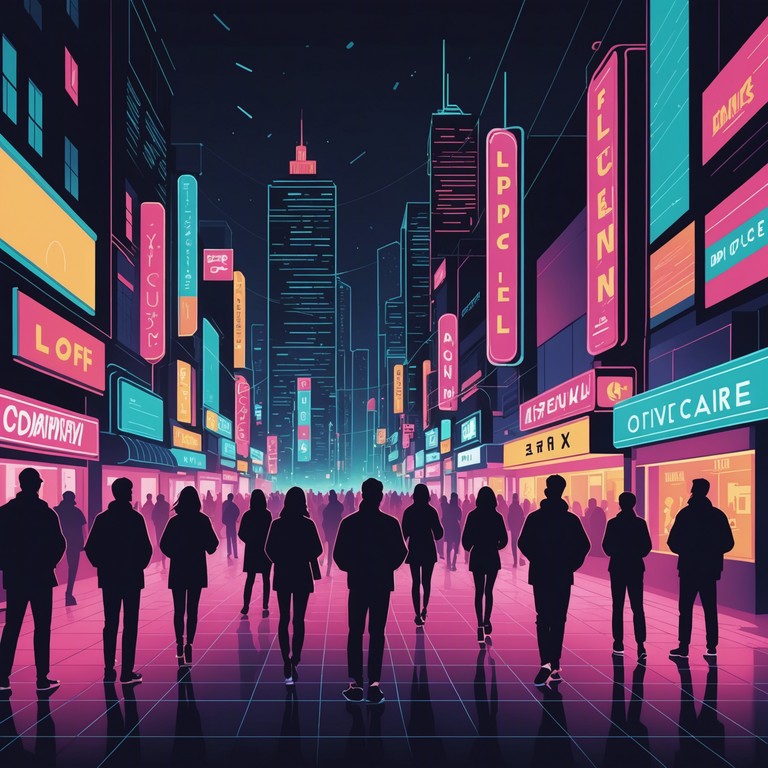 Immerse in a song where pulsating beats and dynamic synthesizer flourishes dominate, creating an audacious and high energy atmosphere perfect for a bustling city nightlife scene.