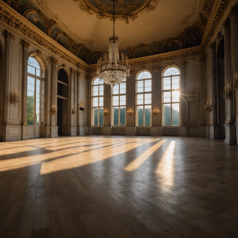 A vivid blend of classic baroque harpsichord melodies infused with contemporary upbeat rhythms, creating a joyful bridge between past and present. This composition celebrates the ornate beauty and intricate architecture of the versailles palace, emulating the energy and elegance of a sunrise dance in its grand halls.