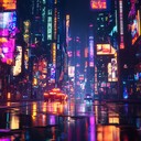 high energy synth beats, confident, futuristic cyberpunk soundscapes.