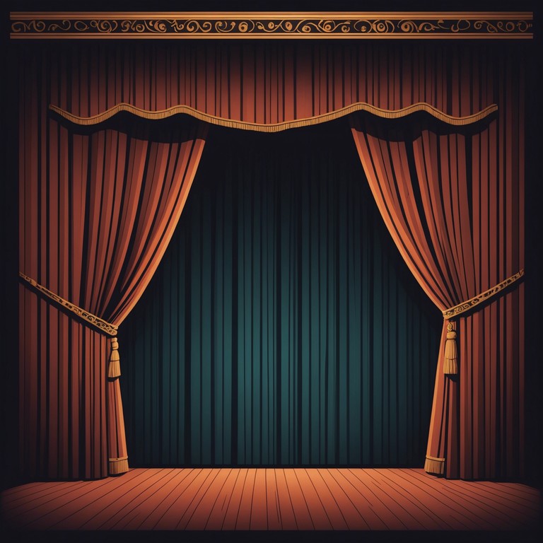 An immersive musical piece creating a sense of walking through an old, decadent theater, where whispers seem to echo off the walls. Instrumental layers blend to form a dark cabaret atmosphere with an air of mystery and subtle tension.