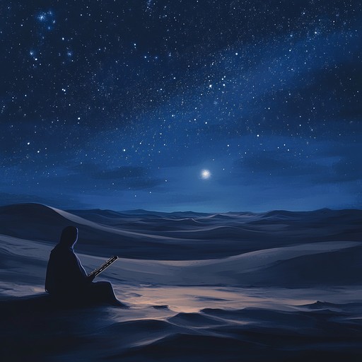 A mesmerizing journey through the sounds of an ancient desert. The distant echoes of a haunting flute intertwine with the expressive movements of rhythmic percussion, creating a dramatic fusion of otherworldly melodies and vibrant, earthy beats. This piece evokes images of vast sand dunes, starry night skies, and mystical rituals under the moonlight.