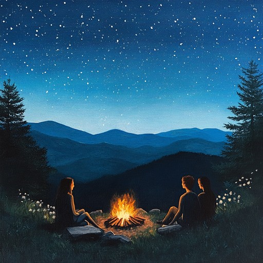 An evocative bluegrass instrumental reflecting the serene and heartwarming atmosphere of a moonlit evening in the blue ridge mountains. Acoustic guitar and fiddle harmonize gently, pulling the listener into a nostalgic, romantic embrace under the stars. This piece invites imagery of fireflies dancing and couples sharing quiet moments in nature's embrace.