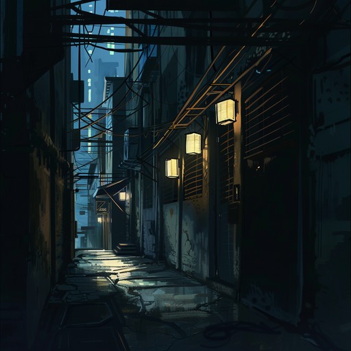 A gripping instrumental with eerie synths, deep basslines, and tense percussion, painting a nocturnal urban alleyway chase. Shadows flicker as mysterious melodies weave through intricate rhythms, drawing listeners into a suspense filled soundscape.