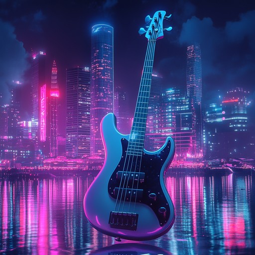 An energetic instrumental combining funky bass grooves and retro synth melodies, capturing the essence of a vibrant city after dark illuminated by neon lights.