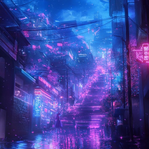 This track features ethereal synthesizers weaving through delicate piano melodies, creating a captivating and surreal atmosphere perfect for an anime setting. The use of reverb and delay effects enhances the hypnotic quality, drawing listeners into a dreamy world reminiscent of neon lit cityscapes and magical adventures. Ideal for background music in anime scenes or introspective moments.