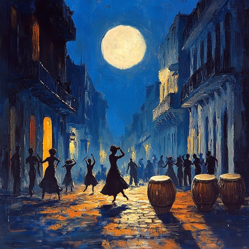 This piece begins with subtle marimba tones evoking a tropical night, gradually building with conga rhythms into a rich tapestry of afro cuban sounds, intertwining exotic scales and harmonies that transport listeners to vibrant havana streets under moonlight.