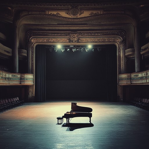 An instrumental cabaret composition featuring a haunting piano melody that captures the essence of longing and sorrow, reminiscent of deserted theaters and faded memories