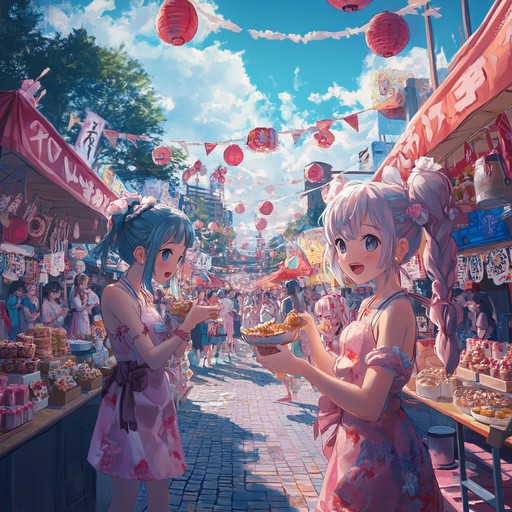 An energetic and upbeat instrumental track that captures the joyful spirit of an anime festival. Colorful melodies and bouncy rhythms evoke scenes of playful interactions, games, and laughter, making listeners feel like they're part of the festivities.