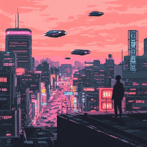 A soothing instrumental blending ambient synth textures with mellow electronic rhythms, evoking a tranquil voyage through futuristic neon lit cityscapes