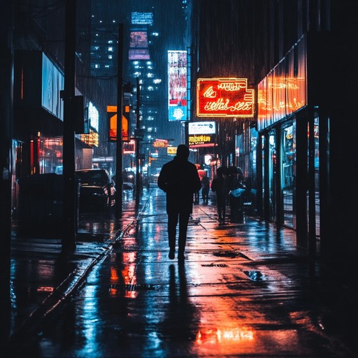 A melancholic instrumental piece blending futuristic synths with emotive melodies, capturing the loneliness of a cyberpunk city.