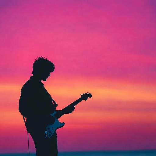 An instrumental track blending intricate guitar melodies with subtle percussion, capturing the essence of a serene evening by the ocean where gentle waves meet the soft glow of the setting sun.