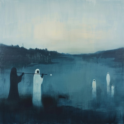 A hauntingly beautiful piece featuring a somber flute, blending elements of traditional and modern sounds, creating an eerie, surreal atmosphere of wistful sadness and profound loss. The melody takes the listener on a journey through an abstract, dreamlike landscape, evoking memories of past sorrows to the gentle whispers of the lonely twilight. This unusual fusion brings a fresh, emotive depth to the chilling exploration of grief and introspection