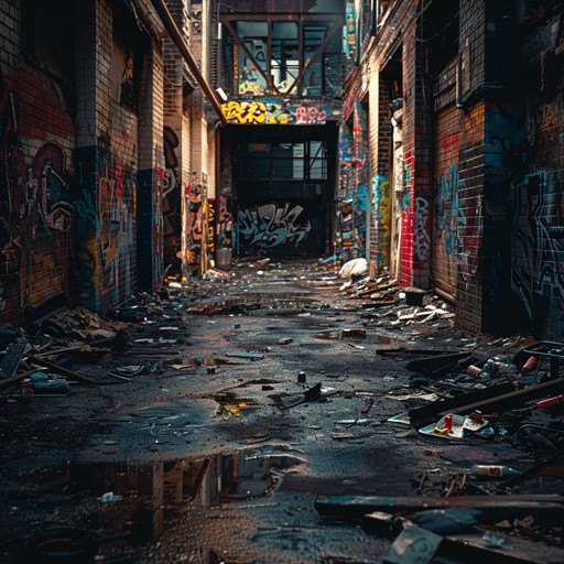 A symphony of menacing, raw guitar riffs and relentless drums, painting the dark, chaotic picture of a forsaken urban alley. This track conveys an energy brimming with rebellion and danger.