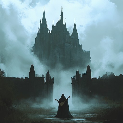 A chilling medieval ballad featuring a lone troubadour singing tales of fallen knights and haunted castles, evoking a sense of foreboding through its eerie melodies and dark storytelling atmosphere