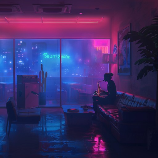 A melancholic melody with smooth saxophone and subtle piano, perfect for late night introspection in a dimly lit lounge. The track carries a poignant atmosphere, conjuring images of solitary figures gazing nostalgically into their drinks, bathed in the soft glow of neon lights. Ideal for creating a contemplative and emotional ambiance.