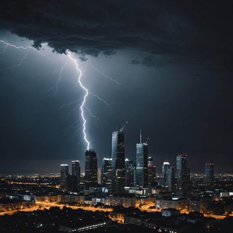 Imagine a stormy night where each lightning strike synchronizes with striking electric guitar solos, reflecting the raw power of nature and music intertwined. This track captures the essence of a high energy blues performance, with each note mimicking the thunderous roar of the skies.