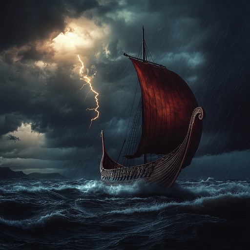 An intense viking inspired metal track featuring rapid paced guitar riffs, pounding drum beats, and powerful harmonies reminiscent of battle cries, all designed to transport listeners to the heart of an ancient nordic battlefield.