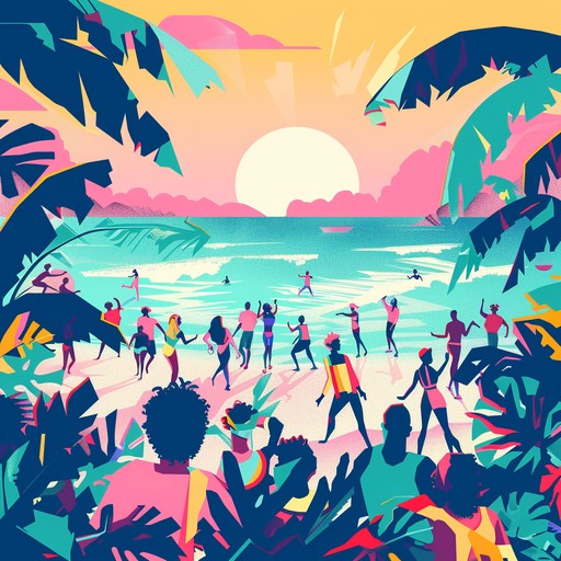 Incorporate energetic steel drums with vibrant melodies and an infectious rhythm, evoking the feel of a sunny island festival where laughter and dancing are abundant. This track will make listeners feel as if they're right in the heart of a joyful tropical party, surrounded by the sounds of waves and festive chatter.