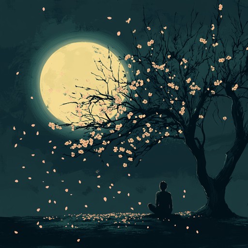 An instrumental piece blending soft piano and traditional japanese instruments, creating a soothing atmosphere reminiscent of a calm night under the moonlight in an anime setting.