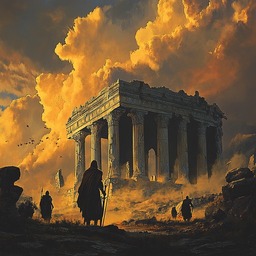 An instrumental epic opera composition that weaves grand orchestral arrangements to evoke the splendor and mystery of ancient forgotten empires. The composition takes listeners on a heroic journey through towering monuments, vast landscapes, and echoes of legendary tales, capturing epic storytelling through music.