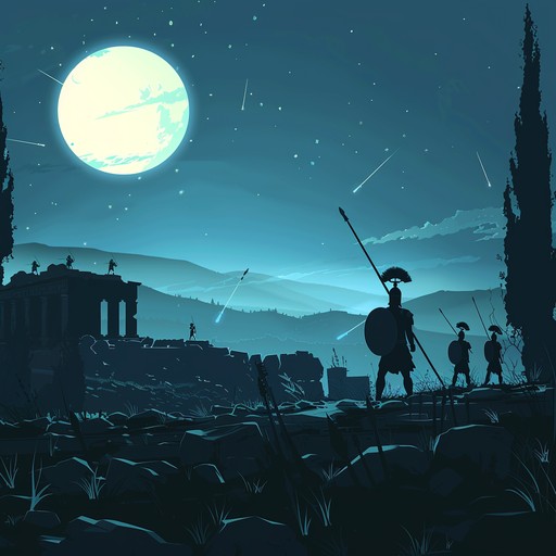 This instrumental piece evokes the grandeur of epic battles fought under the silver moonlight. With a blend of string sections, powerful brass, and haunting woodwinds, it transports the listener to a time of heroism and legend. The orchestral arrangements build from a serene opening to a climax of intense, dramatic fervor, capturing both the tranquil and tumultuous moments of ancient warfare.