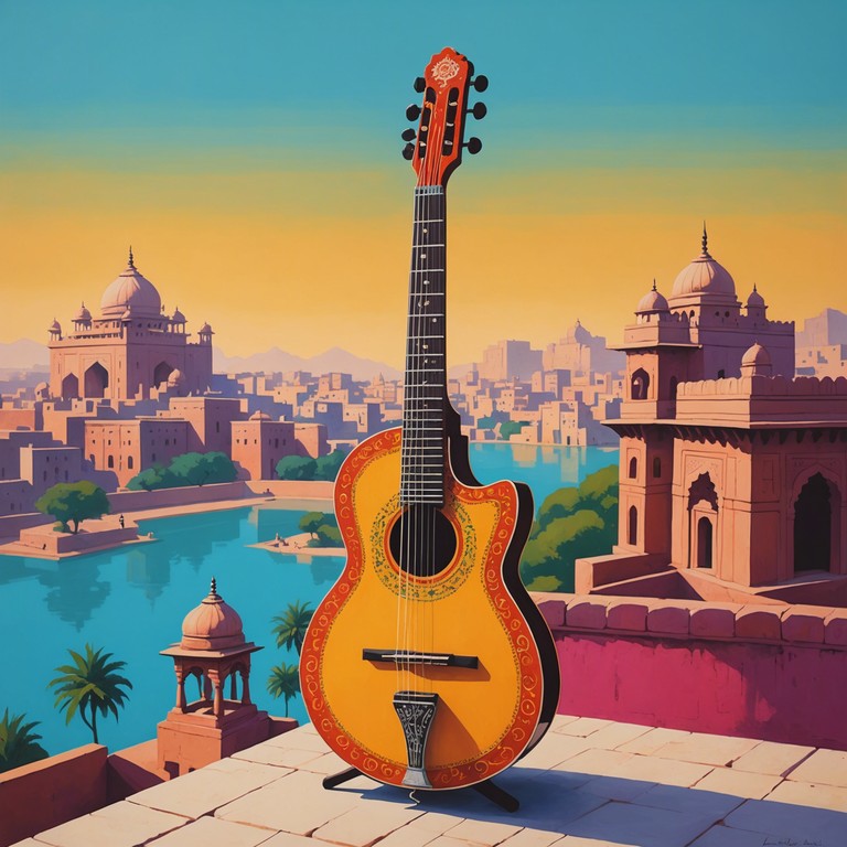 A deeply engaging composition that unveils the vibrant essence of north indian classical music through the soul stirring sounds of a sitar, combined with complex rhythmic patterns and an evolving dynamic range. This piece captures the spirit of a mystical journey through ancient cities and spiritual landscapes.