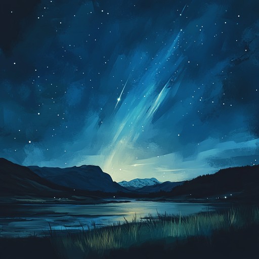 An instrumental composition that captures the vast, mysterious expanse of the night sky through a serene and thoughtful audio journey, utilizing deep textures and subtle melodic movement to draw listeners into a contemplative state.