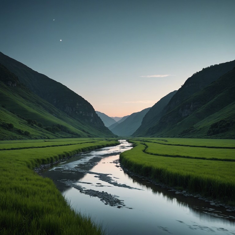 An elegant and serene harp composition that captures the essence of a nation’s grace. The music flows like a gentle river, symbolizing the timeless and harmonious connection among the people, bathing in their nation's veiled yet significant wonders.