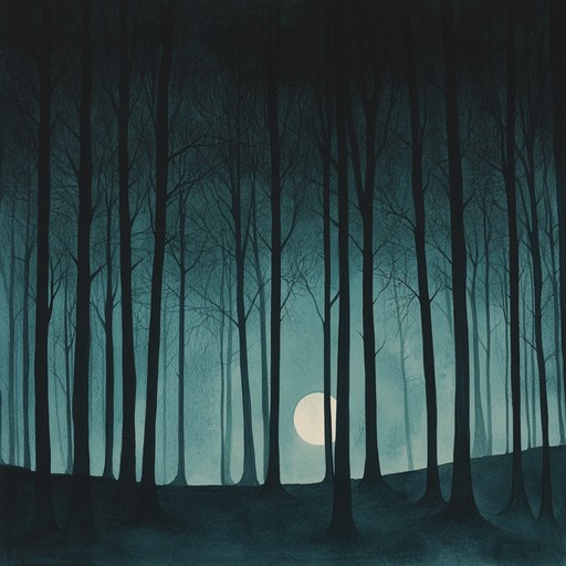 Dark folk song featuring a haunting blend of ancient instruments and nocturnal forest sounds, evoking long lost tales and forbidden paths. Ethereal vocals, eerie flutes, deep percussion, and whispering nature sounds create a mystical, immersive experience.