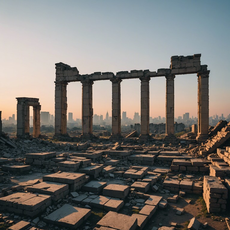 In a sonic exploration of post industrial decay, the piece intertwines the grand timbre of a steinway piano with the gritty textures of industrial sound machines. It paints an auditory picture of strength among ruins, where resonant piano echoes meet the cold precision of industrial beats under the shroud of a gray, unyielding sky.