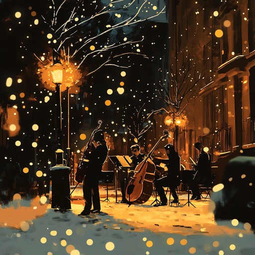 A sophisticated jazz composition featuring soulful saxophone melodies over gentle piano chords, capturing the serene beauty of a winter night during the holiday season.