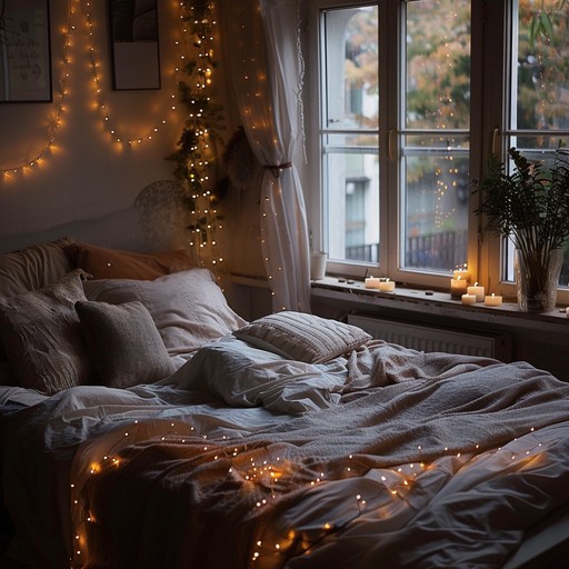 A serenade of soft, shimmering chords and gentle rhythms; the sound of night magic embracing a cozy, dark room. Guitar strings pluck melancholic foundations while subtle synths sprinkle starlight. Perfect for nocturnal musings and secret reveries