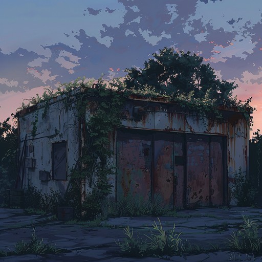 A hauntingly atmospheric track filled with eerie echoes, ghostly whispers, and reverb laden melodies. The piece creates a vivid image of an abandoned, desolate garage where shadows dance and old memories whisper through the walls