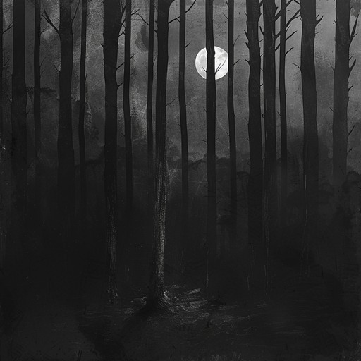 A dark, eerie folk journey through haunted forests echoing with the whispers of forgotten souls, using deep, haunting melodies and atmospheric soundscapes to envelope listeners in a chilling narrative