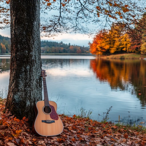 An instrumental folk rock track with a chill vibe, featuring calming acoustic guitar melodies that paint serene landscapes inspired by the embrace of fall. The music weaves gently through harmonies and rhythms that soothe the listener, embodying the tranquility of nature and the changing seasons.