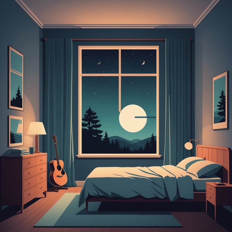 In this track, the gentle strumming of an acoustic guitar merges with soft synthesizer backgrounds, encapsulating the wistful feelings of a quiet, introspective night. Subtle melodic flourishes evoke images of moonlight filtering through a softly curtained window, touching on emotions of longing and serenity.