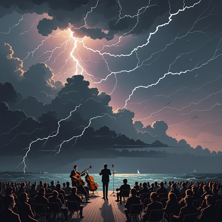 A powerful symphonic rock piece that combines the dramatic swell of orchestral strings with the gritty energy of electric guitars, creating a soundscape that feels like a battle cry resonating across a stormy sky. The music ebbs and flows like an epic battle unfolding, with moments of intense confrontation and triumphant resolution.