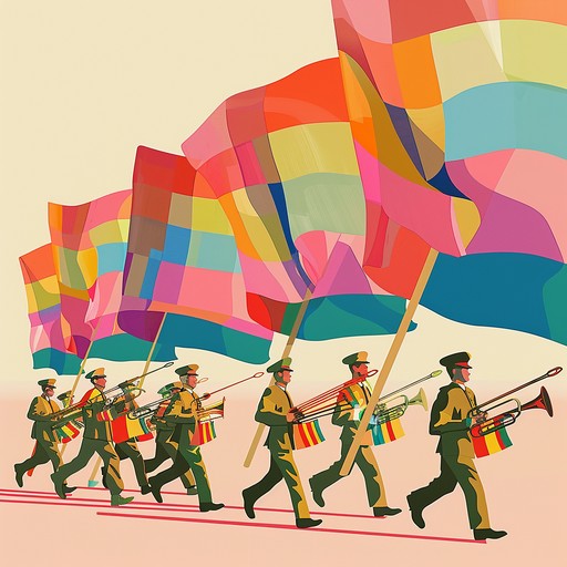 Feel the excitement of a military parade with lively brass and vigorous percussion, capturing the spirit of victory and pride.