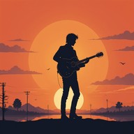 melancholic guitar chords under a sunset sky