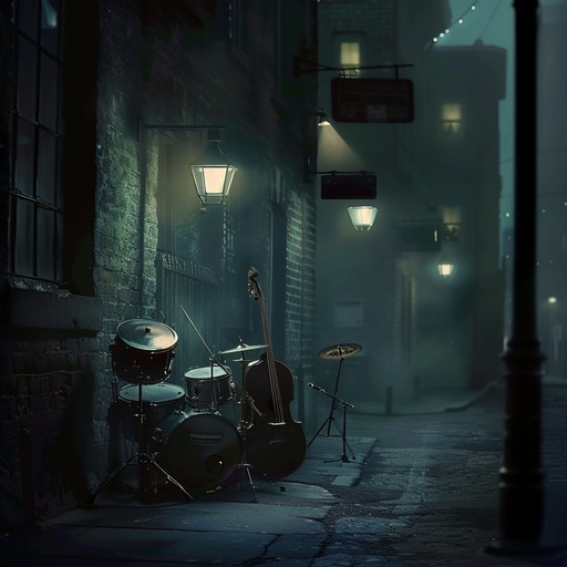 The suspenseful atmosphere of a 1940s alley comes alive with a big band's eerie swing rhythms and sinister undertones, creating a cinematic experience.