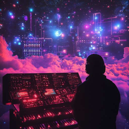 A mesmerizing instrumental piece blending retro synthesizers with ethereal sounds, transporting listeners through nostalgic cosmic landscapes filled with dreamy melodies reminiscent of 1980s synth classics.