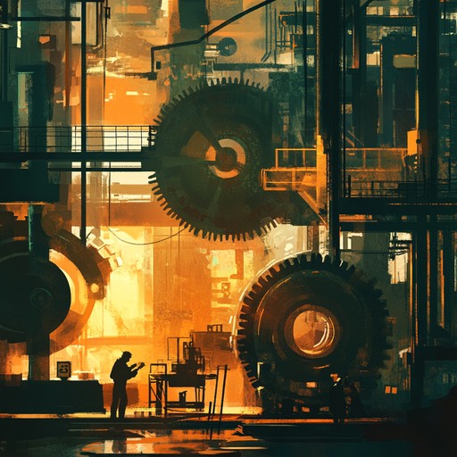 Imagine a bustling factory where machines dance in rhythmic harmony, each gear turning with purpose. This track blends gritty industrial sounds with driving rock and happy, uplifting melodies. The pulsating beats and electric guitar riffs create an infectious optimism, making it perfect for a high energy, feel good atmosphere.