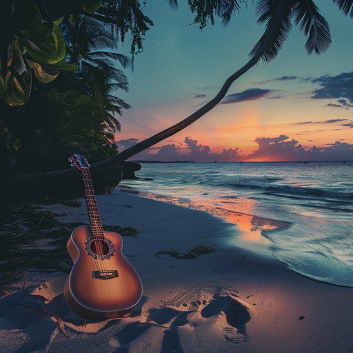 Experience a tranquil evening with chill latin guitar melodies, evoking a sense of calm and relaxation under a setting tropical sun