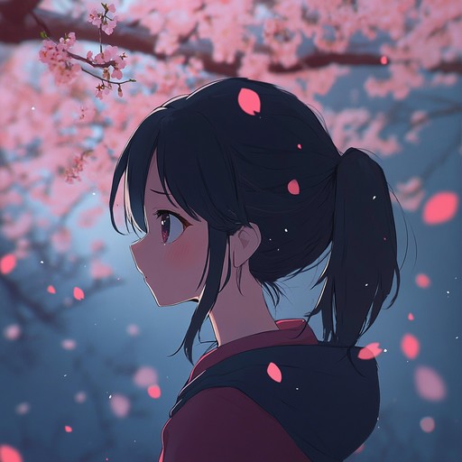 A sorrowful piano interlaced with delicate strings, portraying a heartfelt parting in an anime scene, stirring deep nostalgia and gentle melancholy. The composition evokes a sense of bittersweet beauty and emotional depth, ideal for moments of dreamy reflection.