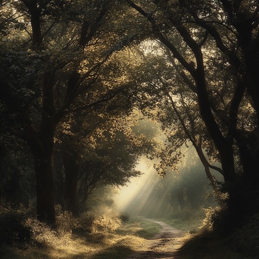 A soothing orchestral composition blending warm cello tones with gentle flutes, invoking the peaceful ambiance of a secluded woodland, where nature's quiet whispers inspire reflection and calm.