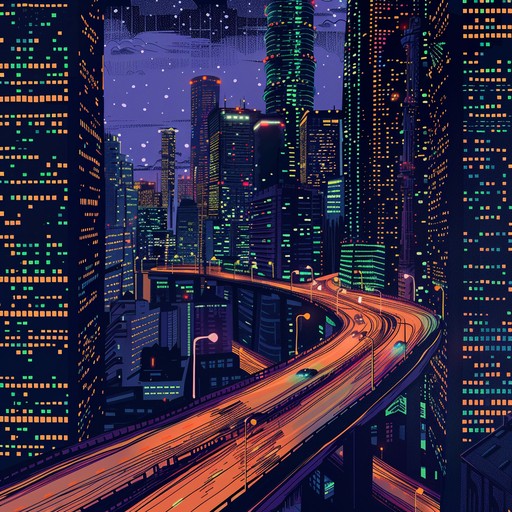 Imagine a vibrant city at night, the sounds reflecting off the skyscrapers and mix of the dim street lights with the buzzing neon signs, creating a groovy yet smooth urban atmosphere