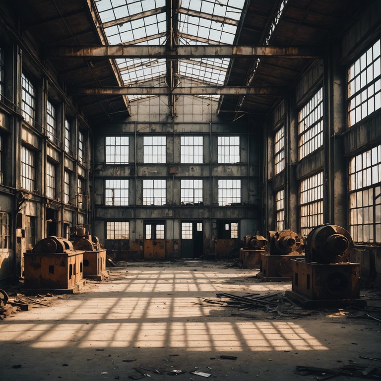 This track utilizes the reverberating, metallic rhythms reminiscent of old factories and machines long abandoned. The soundscape will blend natural echoes with synthetic layers to create a sense of desolation and introspection.